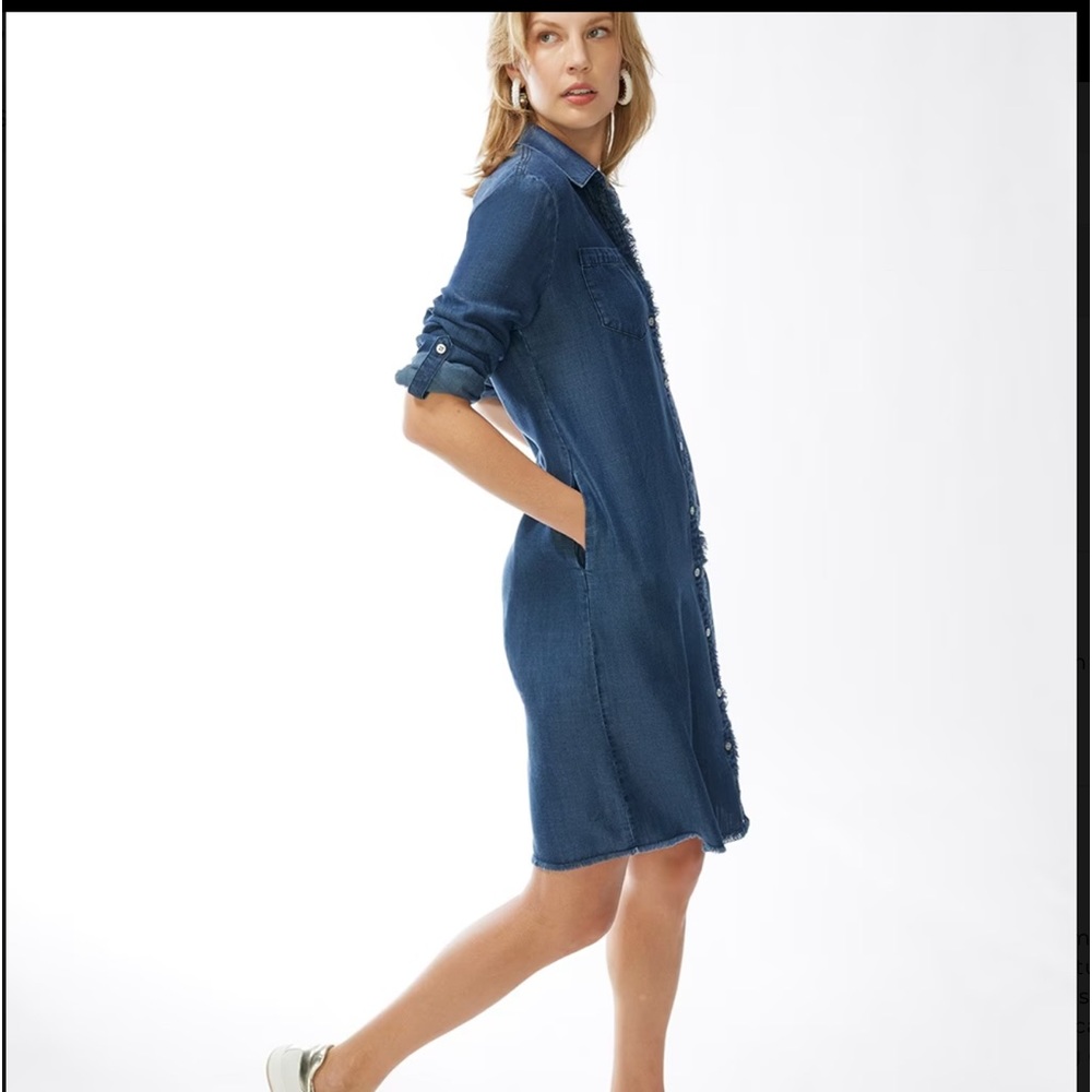 NWT! Chico’s Tencel Frayed Hem Shirtdress - Picture 3 of 13